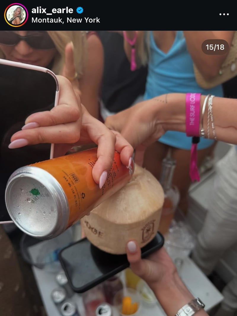 Custom-branded coconuts with Alix Earle at The Surf Lodge, Montauk