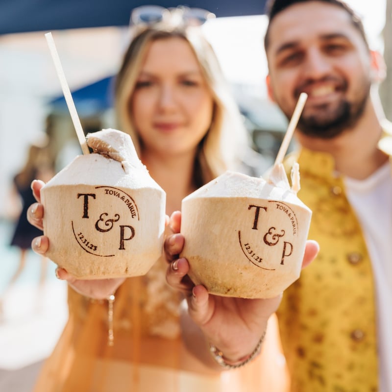 Celebrating love with custom-branded coconuts at the Biltmore Hotel Miami Coral Gables wedding