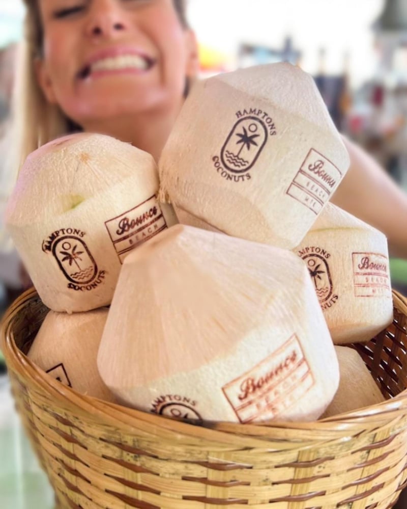 Custom-branded coconuts at Bounce Beach Montauk